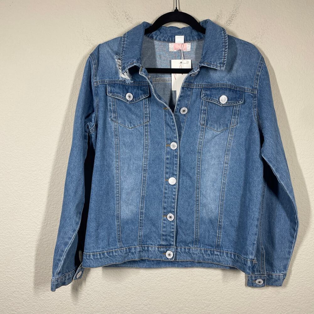 C+D+M Collection Womens Medium Esley Light Wash Denim Jacket Blue Button Up
